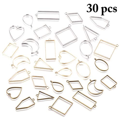 30PCS Bezel Charms Pendants Open Back Bezel Pendants Hollow Mold Pendants